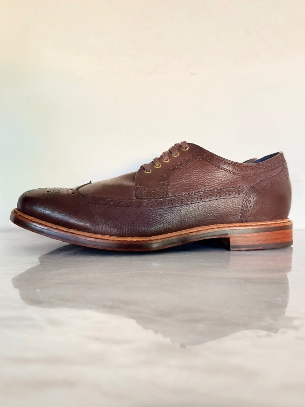 Cole Haan C11693 Men 10.5 Brown Leather Wingtip Oxford Dress Shoes - Picture 6 of 11
